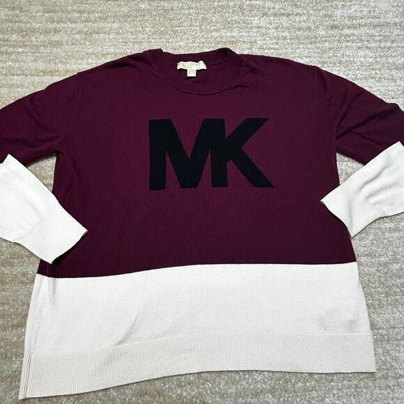 Michael Kors Women's Logo Knit Sweater Purple Cream Cotton Blend Large - Picture 1 of 11